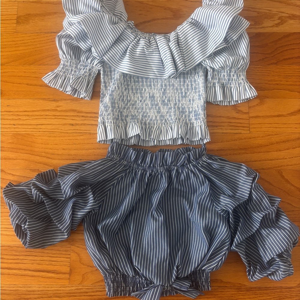 Habitual Blue and White Striped Kids Blouse Set